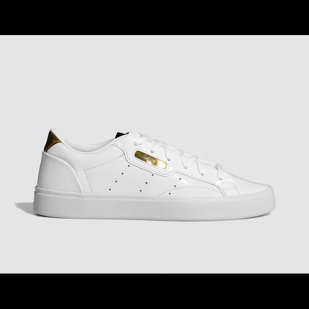 NWT adidas sleek patent leather white sneakers  10